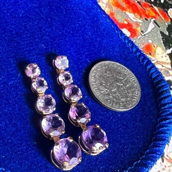 14K solid gold and Amethyst vintage dangle earrings - Picture 2 of 4